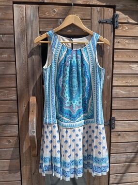LOFT Blue and White Printed Sleeveless Dress